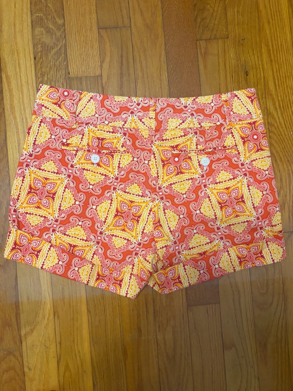 New York & Company Coral and Yellow Paisley Print Shorts